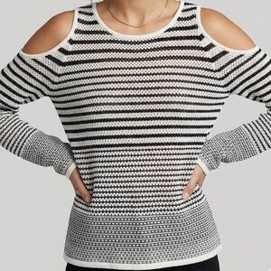 Rag & Bone Quinn Mesh Striped Cold Shoulder Knit Sweater Small